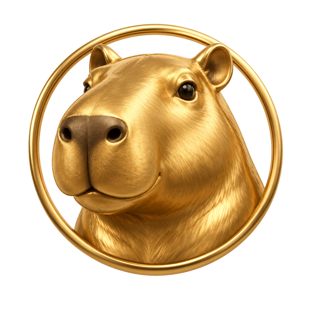 Floating golden BaraFi capybara logo